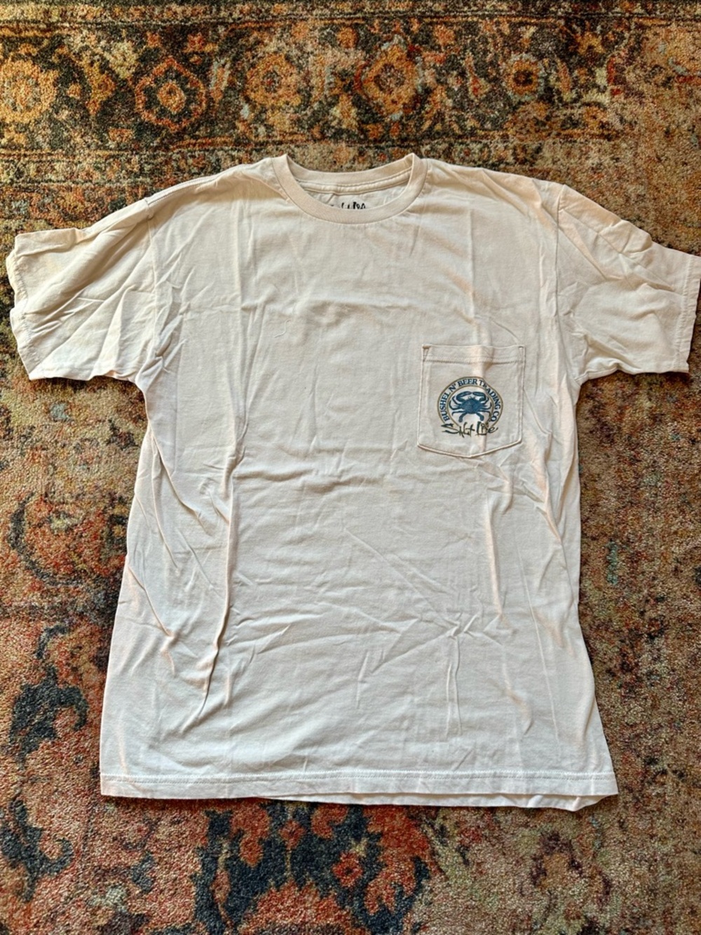 Salt Life Men's Pocket Tee in Off-White with Blue Logo